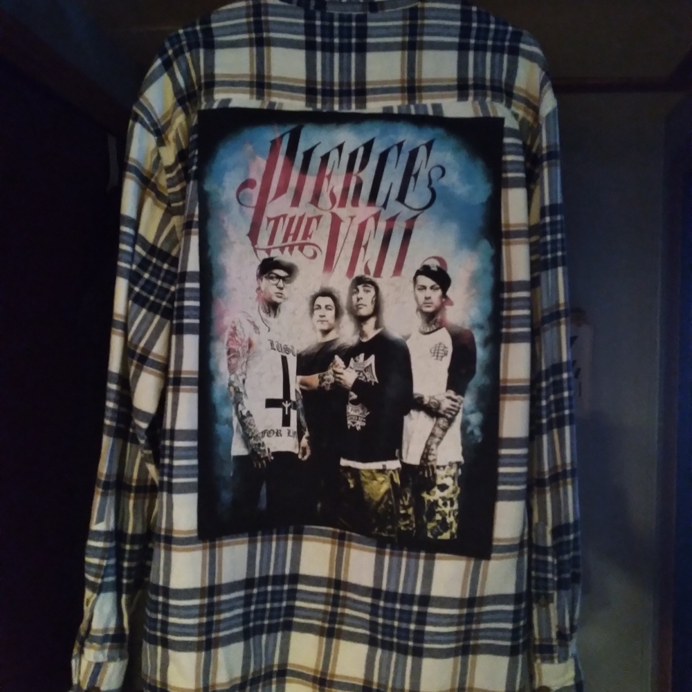 upcycled flannel shirt w/ custom PIERCE THE VEIL back patch